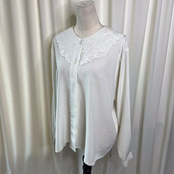 Yves St. Clair Vintage Embroidered Blouse Floral Pilgrim Collar Long Sleeve - Picture 12 of 13